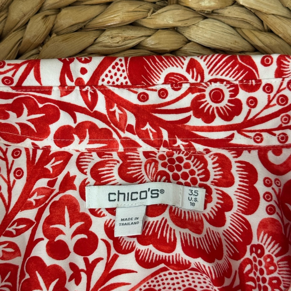 Chico's Red & White Floral Print Button-Down Shirt - Picture 6 of 6